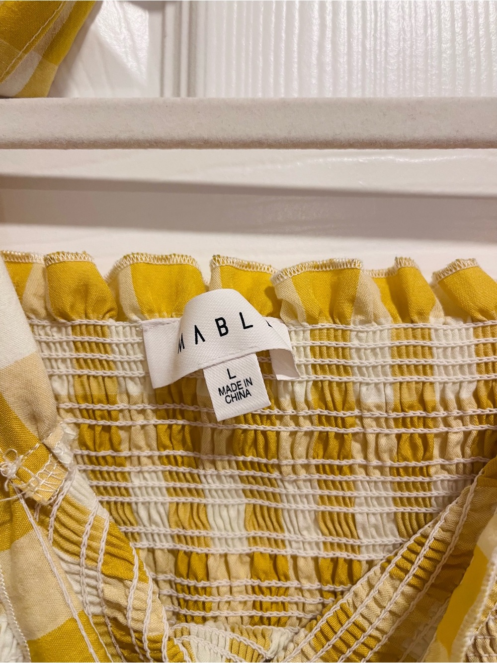 Mable Allison Smocked Yellow Gingham Tie-Shoulder Mini Dress Size Large - Picture 3 of 5
